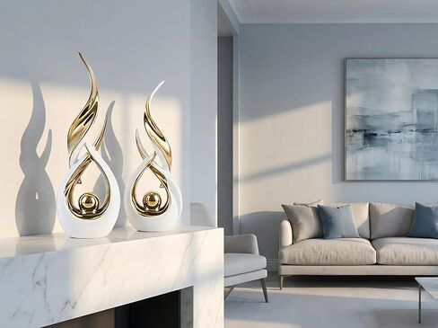 تماثيل البجعة المزخرفة من Querro، باللونين الأبيض والذهبي، تصميم عصري أنيق، مجموعة 2 in Saudi Arabia