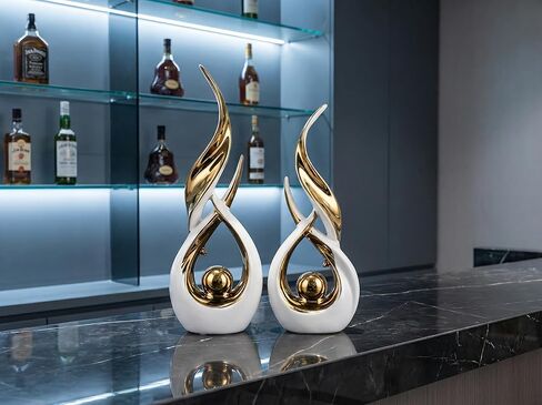 تماثيل البجعة المزخرفة من Querro، باللونين الأبيض والذهبي، تصميم عصري أنيق، مجموعة 2 in Saudi Arabia