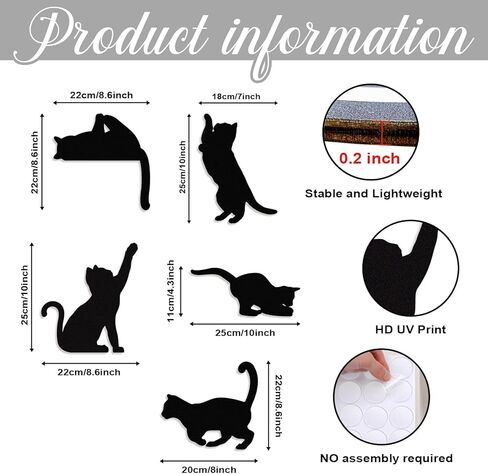 Pinetree Art 5 Pieces Funny Black Cat Wall Decor, Cute Wooden Cat Silhouettes DIY Decorations for Children's Rooms Bedroom Bathroom - Gifts for Cat Lovers (Black 2, Set, wood) in Kuwait