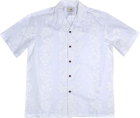 Two Palms Men's Hibiscus Panel Aloha Shirt, Wedding White, L in Saudi Arabia