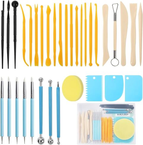 AULEEP Clay Sculpting Tools Kit, 31PCS Air Dry Clay Tool, Polymer Clay Tools, Clay Pottery Carving Tool Set for Miniatures, Figures, Classroom, Pottery Craft, Dotting, Molding, Modeling, Shaping in Kuwait