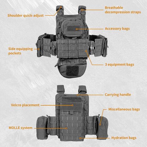 سترة WOLFHUNT التكتيكية للرجال للألعاب، سترة مرجحة بنظام Molle، معدات معيارية ممتازة لعشاق الألعاب، رمادي in Kuwait