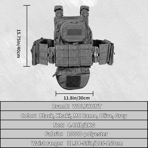 سترة WOLFHUNT التكتيكية للرجال للألعاب، سترة مرجحة بنظام Molle، معدات معيارية ممتازة لعشاق الألعاب، رمادي in Kuwait