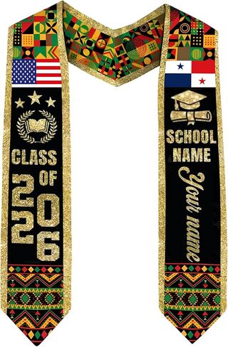 Godashop Personalized Panama Graduation Stole, Custom Name & School Graduation Sash, Panama Flag & USA Graduate Stole in Kuwait