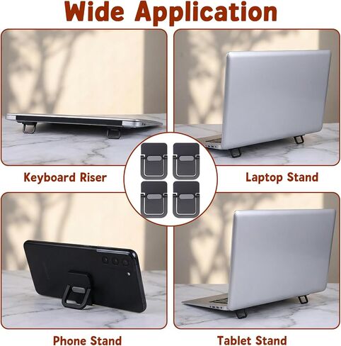 4PCS Portable Keyboard Riser Self Adhesive Laptop Stand Mini Invisible Computer Feet for Desk Computer Keyboard Stand Laptop Holder with Anti Slip Silicone(Black) in Saudi Arabia