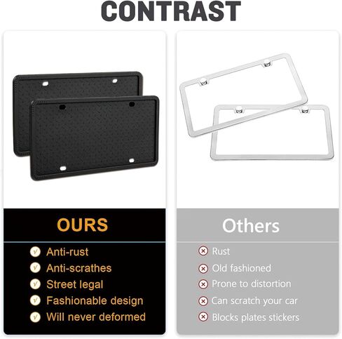 Silicone License Plate Frames - 2 Pack Universal US Car Black License Plate Holders Bracket, Rust-Proof, Rattle-Proof, Weather-Proof with Drainage Holes in Kuwait