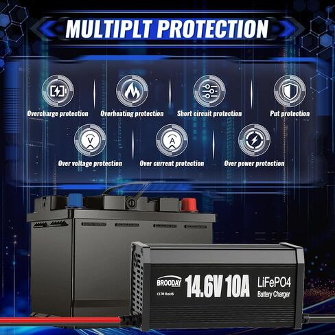 12V LiFePO4 Battery Charger, 14.6V 10A Lithium Battery Charger Smart Automatic, Overcharge Protection for Car, RV, Boat, Motorcycle, M8 Terminal Interface in Saudi Arabia