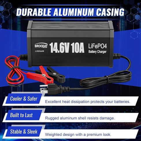 12V LiFePO4 Battery Charger, 14.6V 10A Lithium Battery Charger Smart Automatic, Overcharge Protection for Car, RV, Boat, Motorcycle, M8 Terminal Interface in Saudi Arabia