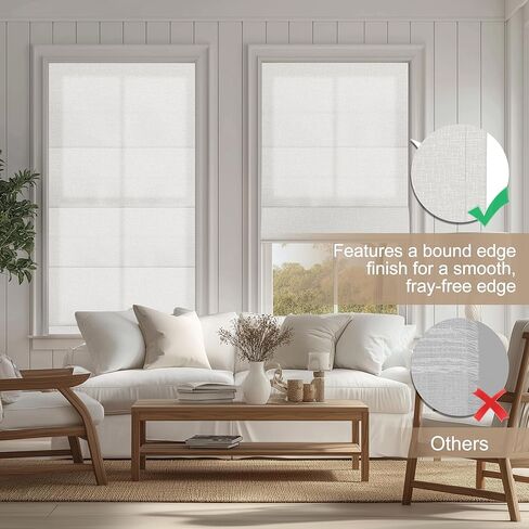 No Drill Roman Shades for Windows, 34"W x 36"H Cordless Light Filtering Easy to Install Thermal Insulated Roman Blinds, 1.3 Inch Window Depth Needed Shades for Home, Kids Room,Textured White in Saudi Arabia