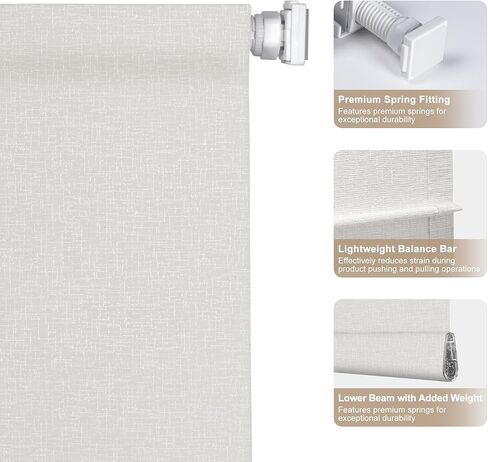 No Drill Roman Shades for Windows, 34"W x 36"H Cordless Light Filtering Easy to Install Thermal Insulated Roman Blinds, 1.3 Inch Window Depth Needed Shades for Home, Kids Room,Textured White in Saudi Arabia