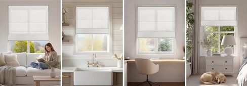 No Drill Roman Shades for Windows, 34"W x 36"H Cordless Light Filtering Easy to Install Thermal Insulated Roman Blinds, 1.3 Inch Window Depth Needed Shades for Home, Kids Room,Textured White in Saudi Arabia