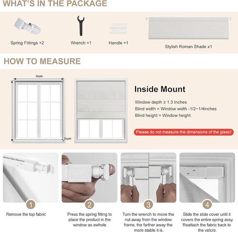 No Drill Roman Shades for Windows, 34"W x 36"H Cordless Light Filtering Easy to Install Thermal Insulated Roman Blinds, 1.3 Inch Window Depth Needed Shades for Home, Kids Room,Textured White in Saudi Arabia