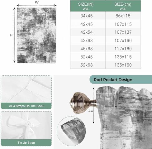 Black Grey Ombre Tie Up Curtains for Window, Gradient Abstract Art Vintage Thermal Insulated Balloon Shade Adjustable Rod Pocket Curtains Valance Panels for Kitchen Bathroom Café 52'' x 45'' in Saudi Arabia