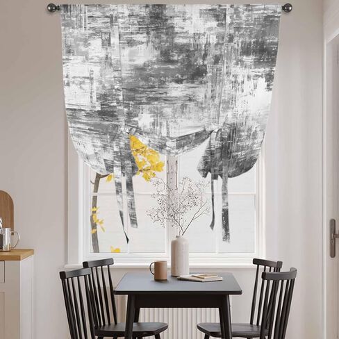Black Grey Ombre Tie Up Curtains for Window, Gradient Abstract Art Vintage Thermal Insulated Balloon Shade Adjustable Rod Pocket Curtains Valance Panels for Kitchen Bathroom Café 52'' x 45'' in Saudi Arabia