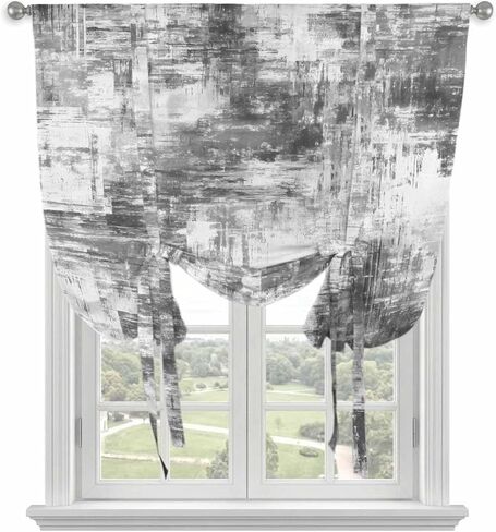 Black Grey Ombre Tie Up Curtains for Window, Gradient Abstract Art Vintage Thermal Insulated Balloon Shade Adjustable Rod Pocket Curtains Valance Panels for Kitchen Bathroom Café 52'' x 45'' in Saudi Arabia