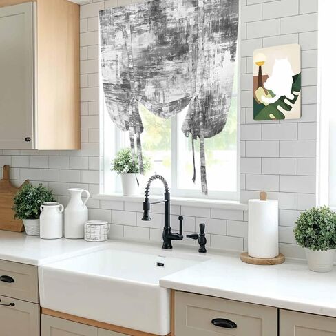 Black Grey Ombre Tie Up Curtains for Window, Gradient Abstract Art Vintage Thermal Insulated Balloon Shade Adjustable Rod Pocket Curtains Valance Panels for Kitchen Bathroom Café 52'' x 45'' in Saudi Arabia