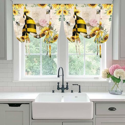 التماثيل الصفراء ربط الستائر للنافذة، عباد الشمس الأزهار النحل خمر الحرارية معزول بالون الظل قابل للتعديل قضيب جيب الستائر الستارة لوحات للمطبخ الحمام مقهى 52 بوصة × 63 بوصة in Saudi Arabia