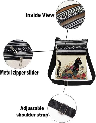 Floral Cat Print Crossbody Bag Travel Adjustable Shoulder Strap Messenger Bag Charming Gift for Artistic Teens (Birthday & Seasonal Celebrations)​​ in Saudi Arabia
