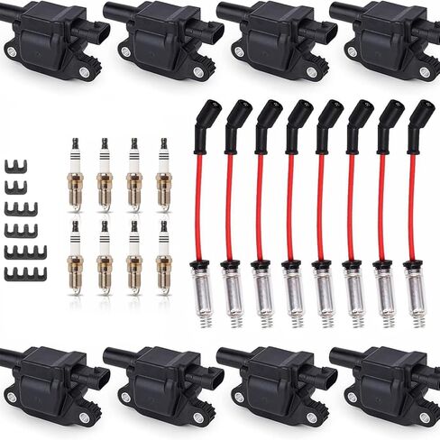 2PCS FD487 Ignition Coils and 8 Iridium Spark Plugs with Wire Set Compatible with Mercury Lincoln Town Car Ford Expedition F-150 Crown Victoria 4.6L V8 Replace DG530 DG523 in Kuwait