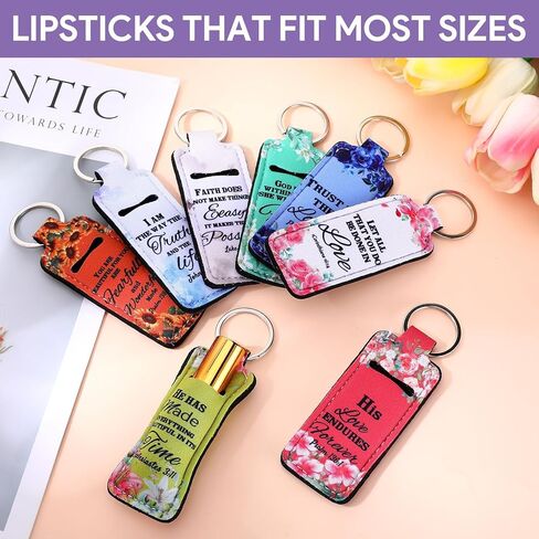72 Pcs Christian Lipstick Holder Key Chain Chapstick Holder Keychain Bulk Lip Balm Holder with Metal Ring Lipstick Lip Gloss Pouch Religious Party Bible Inspiration Gifts for Women in Kuwait