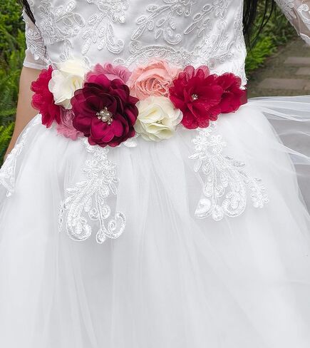 Maternity Flower Sash Belt Wine Red,Flower Sash for Pregnancy, Burgundy Belts Women for Dress in Kuwait