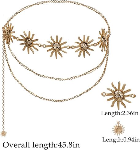 Sun Chain Belt for Women - Boho Cowgirl Waist Belt with Sun Concho Detail, Adjustable Sun Belt Chain for Jeans & Trousers in Kuwait