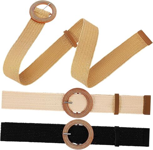 LIFKOME 3 Pcs Women's Woven Belt Boho Style Stretchy Dress Jeans Waist Belt Black in Saudi Arabia