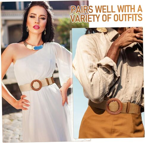 LIFKOME 3 Pcs Women's Woven Belt Boho Style Stretchy Dress Jeans Waist Belt Black in Saudi Arabia
