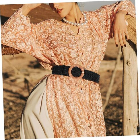 LIFKOME 3 Pcs Women's Woven Belt Boho Style Stretchy Dress Jeans Waist Belt Black in Saudi Arabia