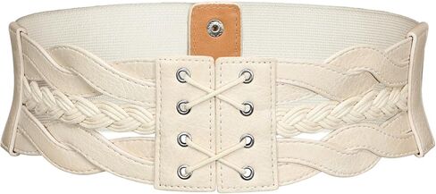 Wedtrend Women's Wide Elastic Belt Vintage Stretch Belt with Metal Buckle Braided Waist Belt for Dresses in Kuwait