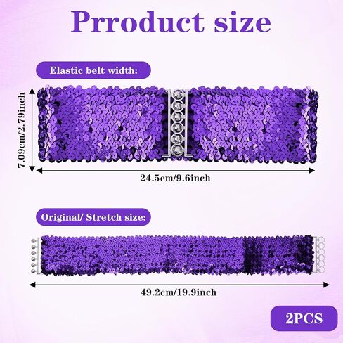 قطعتان من حزام الترتر، أحزمة ترتر لامعة للنساء، مجموعة حزام خصر أرجواني مرن، أحزمة لامعة لامعة مع خيارات فضية وأرجوانية لفساتين الحفلات وفساتين السهرة، مناسبة in Kuwait