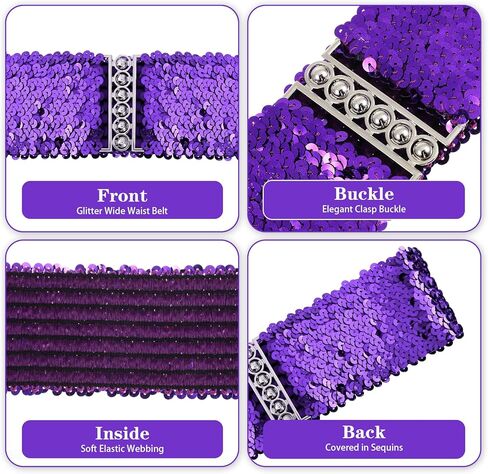 قطعتان من حزام الترتر، أحزمة ترتر لامعة للنساء، مجموعة حزام خصر أرجواني مرن، أحزمة لامعة لامعة مع خيارات فضية وأرجوانية لفساتين الحفلات وفساتين السهرة، مناسبة in Kuwait