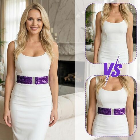 قطعتان من حزام الترتر، أحزمة ترتر لامعة للنساء، مجموعة حزام خصر أرجواني مرن، أحزمة لامعة لامعة مع خيارات فضية وأرجوانية لفساتين الحفلات وفساتين السهرة، مناسبة in Kuwait