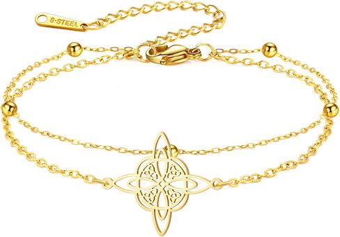 TEAMER Adjustable Witches Knot Bracelet Stainless Steel Dainty Double Layer Beads Chain Bracelet Amulet Vintage Jewelry For Women in Saudi Arabia