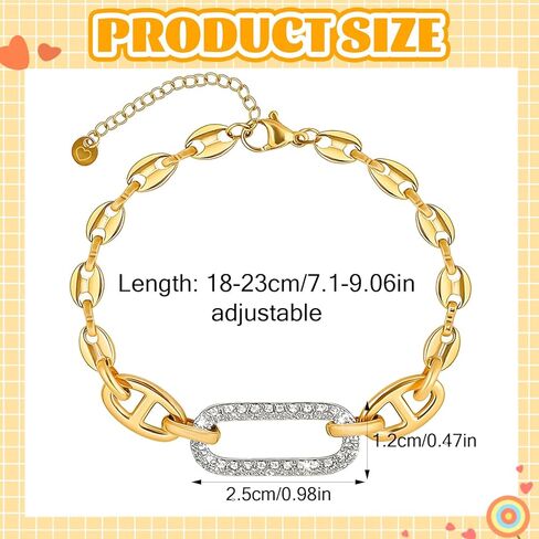 Gold Women's Link Bracelets, Paperclip Bracelet with Artificial Rhinestone, Dainty Gold Bracelet for Women Valentines Birthdays Daily Wear Decoration Gifts in Saudi Arabia