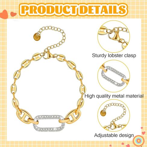 Gold Women's Link Bracelets, Paperclip Bracelet with Artificial Rhinestone, Dainty Gold Bracelet for Women Valentines Birthdays Daily Wear Decoration Gifts in Saudi Arabia