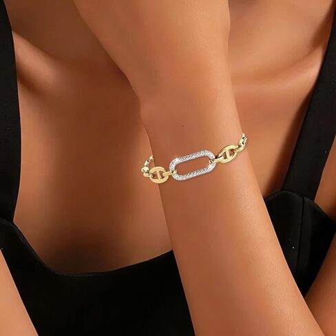 Gold Women's Link Bracelets, Paperclip Bracelet with Artificial Rhinestone, Dainty Gold Bracelet for Women Valentines Birthdays Daily Wear Decoration Gifts in Saudi Arabia