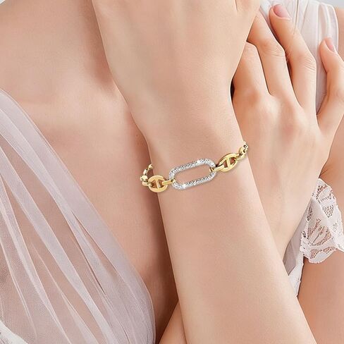 Gold Women's Link Bracelets, Paperclip Bracelet with Artificial Rhinestone, Dainty Gold Bracelet for Women Valentines Birthdays Daily Wear Decoration Gifts in Saudi Arabia