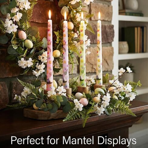 4 Pack Easter Printed Taper Candles, 10 Inch Tall Tapered Candles with Bunny & Egg Designs for Easter Dinner Table Home Party Decor in Kuwait