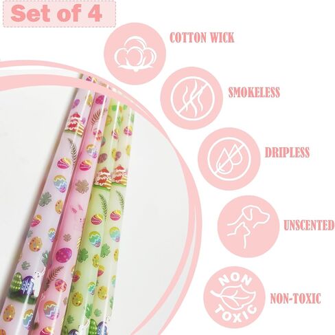 4 Pack Easter Printed Taper Candles, 10 Inch Tall Tapered Candles with Bunny & Egg Designs for Easter Dinner Table Home Party Decor in Kuwait