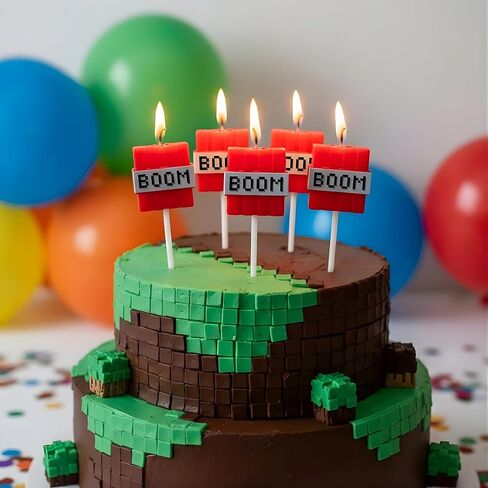 Boom Birthday Candles | Gamer Themed Cake Toppers | Odorless, Reusable, Protective Base | Perfect for Birthday Parties & Kids Celebrations | 6 Pack in Saudi Arabia