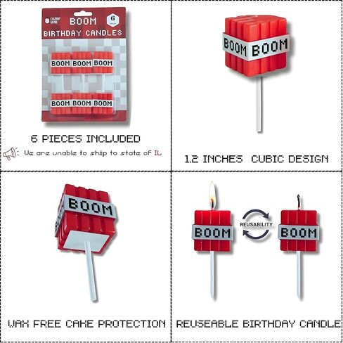 Boom Birthday Candles | Gamer Themed Cake Toppers | Odorless, Reusable, Protective Base | Perfect for Birthday Parties & Kids Celebrations | 6 Pack in Saudi Arabia
