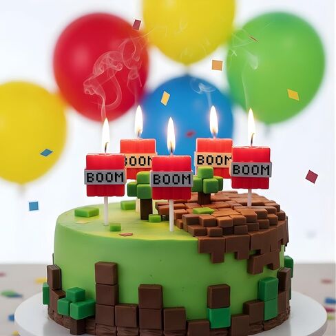 Boom Birthday Candles | Gamer Themed Cake Toppers | Odorless, Reusable, Protective Base | Perfect for Birthday Parties & Kids Celebrations | 6 Pack in Saudi Arabia