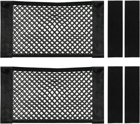 2 Pack Universal Elastic Mesh Storage Pocket Bag, High Capacity Cargo Net Organizer with Hook & Loop Adhesive for Car SUV RV Camper Truck and Home Wall Storage (Black-9.8"*15.8"(2 Pack)) in Kuwait