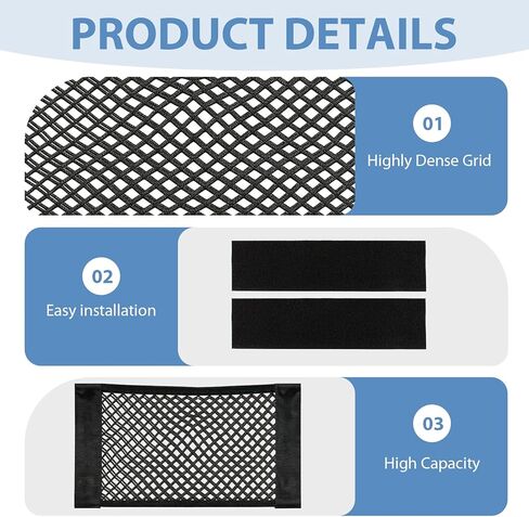 2 Pack Universal Elastic Mesh Storage Pocket Bag, High Capacity Cargo Net Organizer with Hook & Loop Adhesive for Car SUV RV Camper Truck and Home Wall Storage (Black-9.8"*15.8"(2 Pack)) in Kuwait