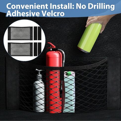 2 Pack Universal Elastic Mesh Storage Pocket Bag, High Capacity Cargo Net Organizer with Hook & Loop Adhesive for Car SUV RV Camper Truck and Home Wall Storage (Black-9.8"*15.8"(2 Pack)) in Kuwait