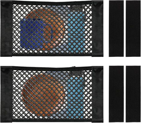 2 Pack Universal Elastic Mesh Storage Pocket Bag, High Capacity Cargo Net Organizer with Hook & Loop Adhesive for Car SUV RV Camper Truck and Home Wall Storage (Black-9.8"*15.8"(2 Pack)) in Kuwait