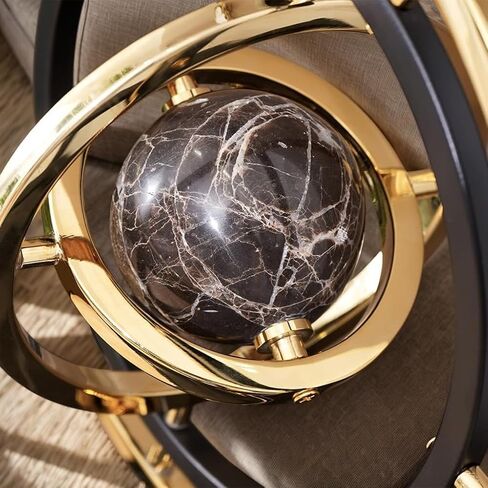 Modern Abstract Metal Globe Sculpture Ornament – Black & Gold Rectangular Base Desk Decor, Tabletop Art Piece for Home Office Shelf Living Room, Unique Housewarming Gift in Saudi Arabia