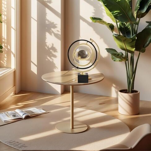 Modern Abstract Metal Globe Sculpture Ornament – Black & Gold Rectangular Base Desk Decor, Tabletop Art Piece for Home Office Shelf Living Room, Unique Housewarming Gift in Saudi Arabia