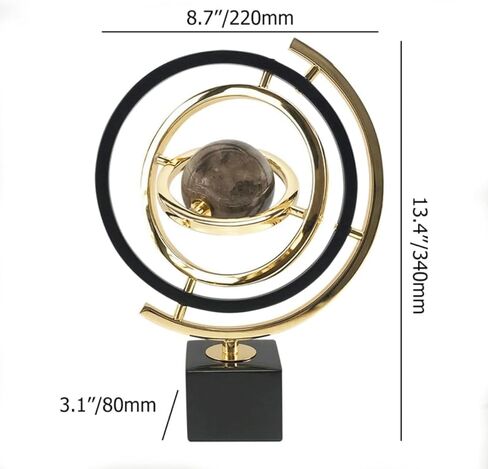 Modern Abstract Metal Globe Sculpture Ornament – Black & Gold Rectangular Base Desk Decor, Tabletop Art Piece for Home Office Shelf Living Room, Unique Housewarming Gift in Saudi Arabia